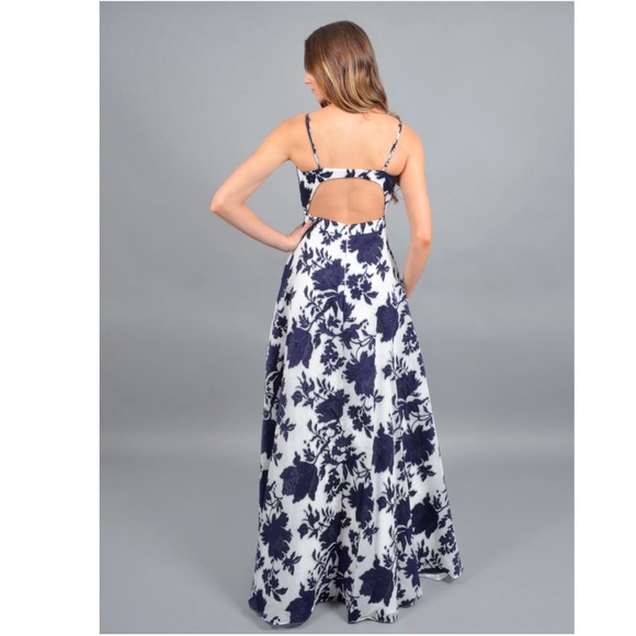XSCAPE FLORAL SATIN BEAD BROCADE GOWN 2418X